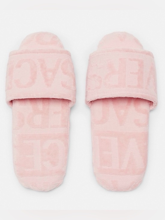 Versace Shoes - Versace Pink Rosa Allover Baroque Bath Slippers XL Authentic